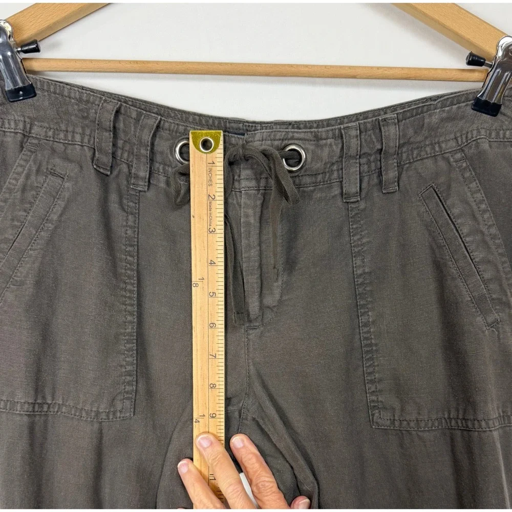 Banana Republic Linen Blend Pants Women's 8 Gray Drawstring‎ Wide Leg Utility